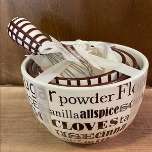 Brown and White Mixing Bowl Set with Whisk